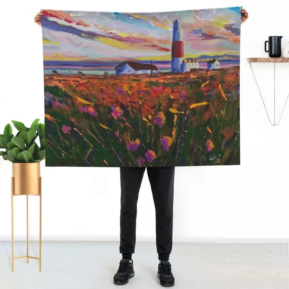 Colorful, impressionistic Portland Bill Lighthouse Throw Blanket Bed covers Warm Loose cosplay anime Softest Large Blankets