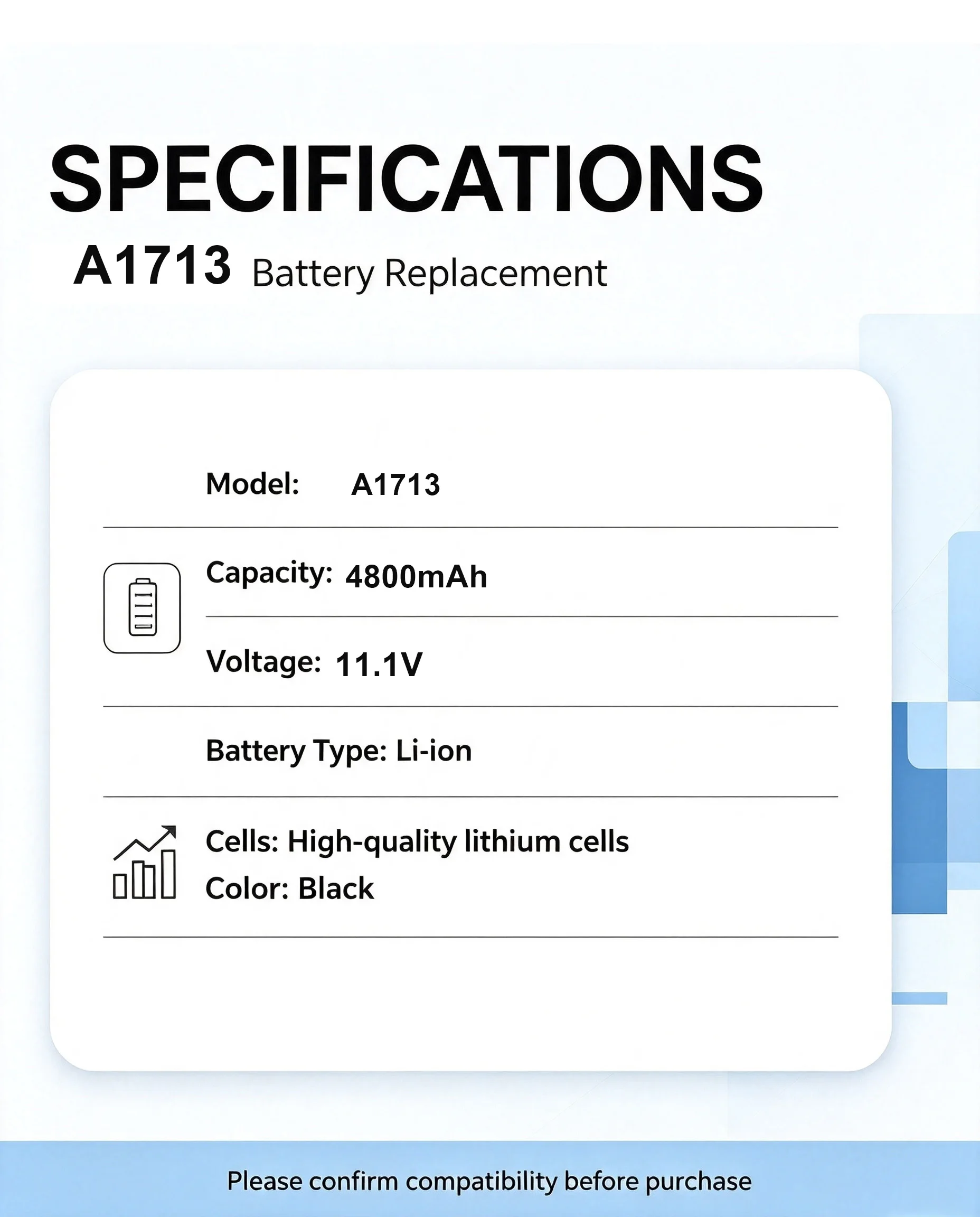 A1713 replacement battery, full capacity as promised, no swelling, multiple safety protections, compatible with Apple 13-inch Ma