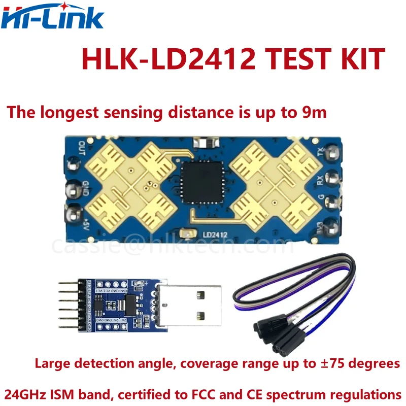 Hi-Link 24G human presence sensor 9M HLK-LD2412 wide-angle induction radar module millimeter wave radar detection Test Kit