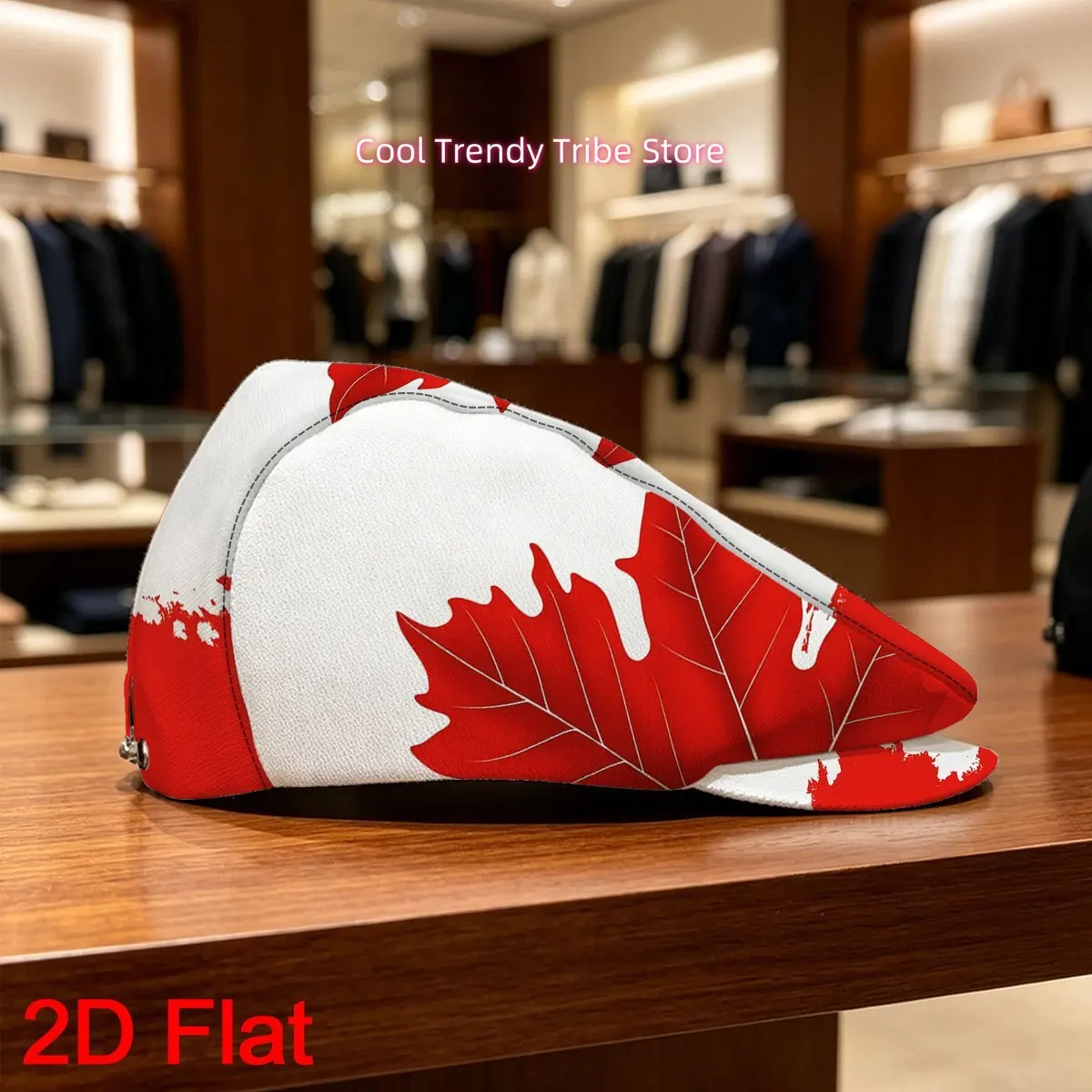 1pc 2D Flat with Red Maple Leaf Splash Print Vintage Gentleman's Hat Forward Cap Ivy Cap Versatile Beret Forward Cap Perfect for