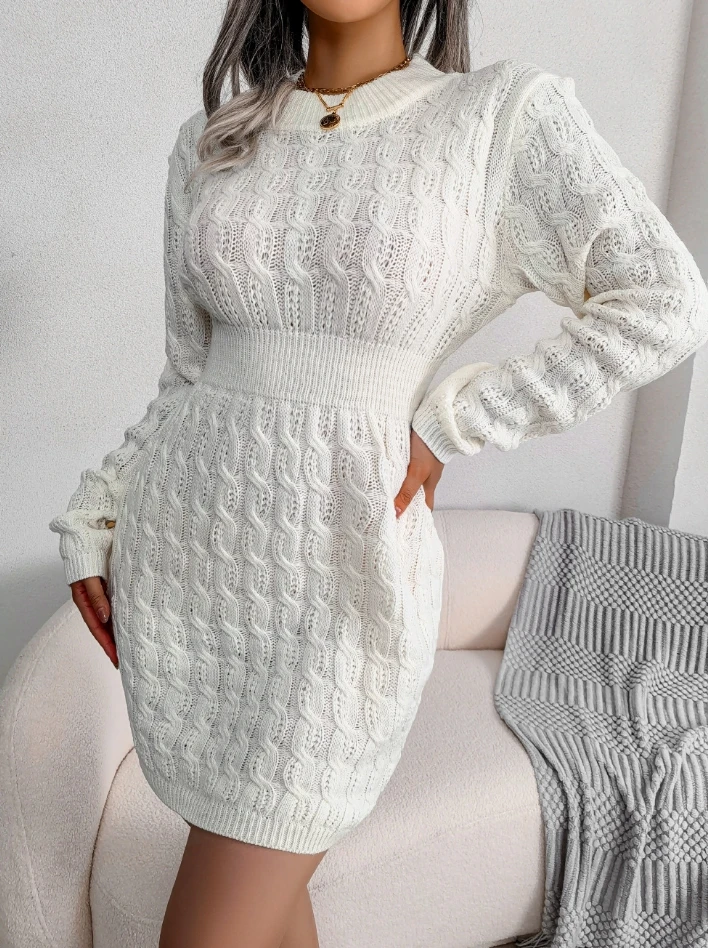 Women's Elegant Dress 2025 Autumn Winter Latest Sexy Casual Fried Dough Twists Waist Bag Hip Skirt Bottomed Sweater Mini Dress