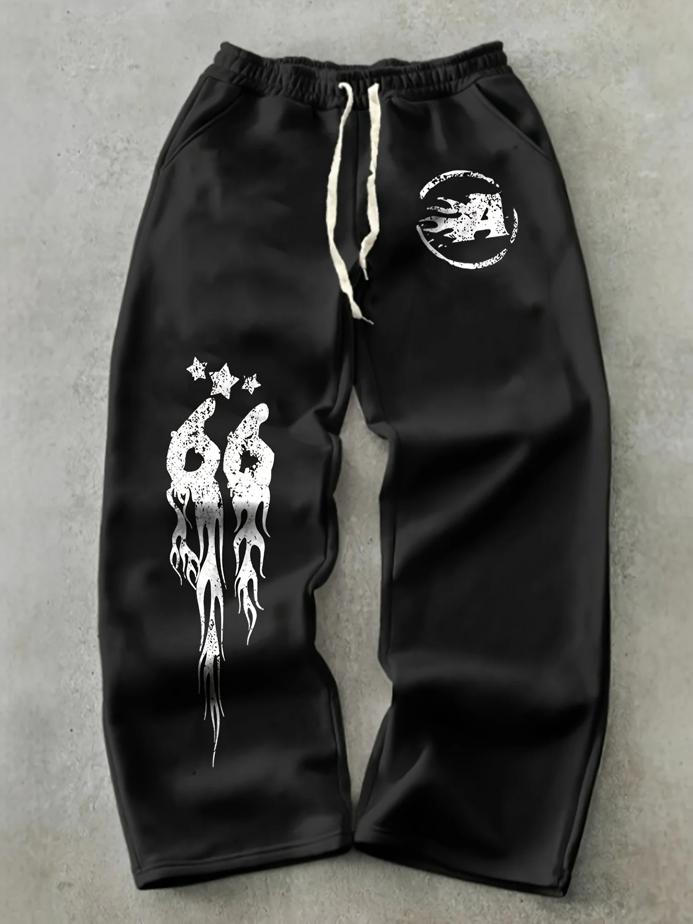 

Мужские модные черные повседневные брюки с буквенно-цифровым принтом Street Flame удобные, мягкие и универсальные для ежедневного использования