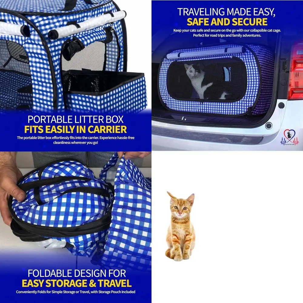 

Складная и портативная очень большая переноска для кошек с лотком для туалета, игрушкой с перьями и мисками для еды/воды — идеально подходит для автомобилей, длительных поездок и