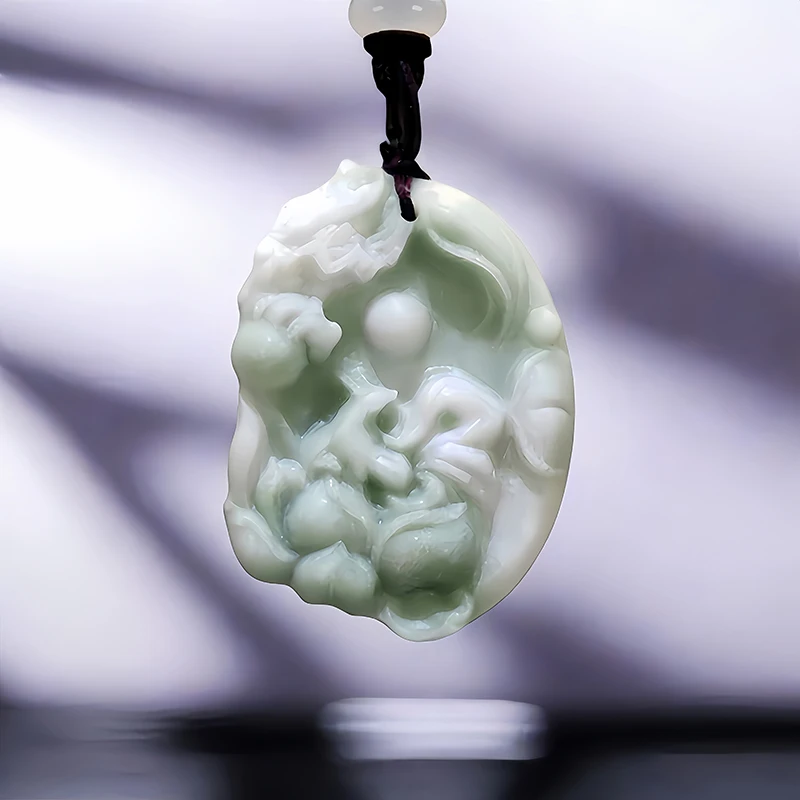 Natural Real Jade Fox Pendant Necklace Fashion Amulet Gift Luxury Vintage Charm Accessories Chinese Talismans Carved Jewelry