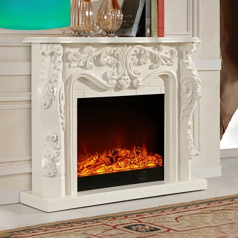 

xzzMantel Simulation French Fireplace Cabinet Carved European Fireplace Decorative Cabinet