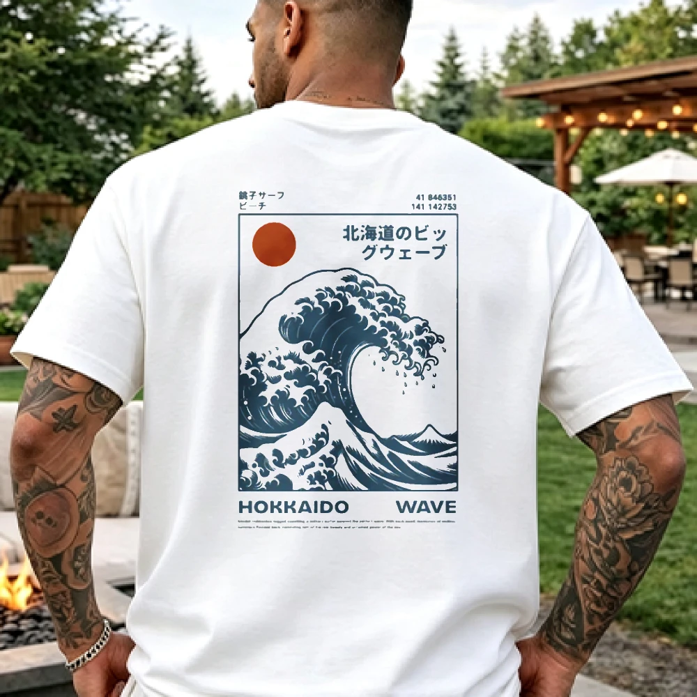 Japanese Style Hokkaido Wave Graphic T-shirts Men Women Harajuku Fashion Vintage T Shirts Cotton Popular Casual T-Shirt Gifts