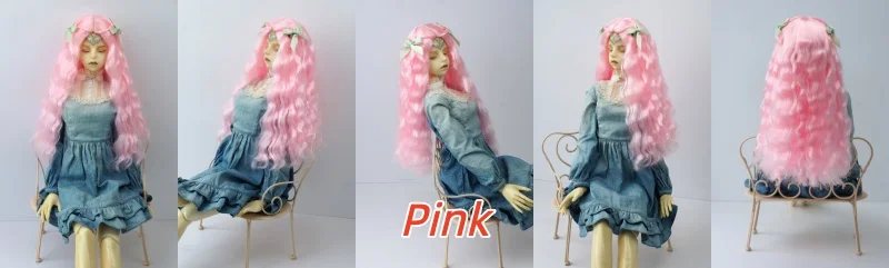 JD880 Lange Sauvage Welle Mittelscheitel Meerjungfrau Lockig mit Twin Bow Braids Puppe Perücken 1/8 1/6 1/4 1/3 Pullip Blythes BJD Haar – Detail 9
