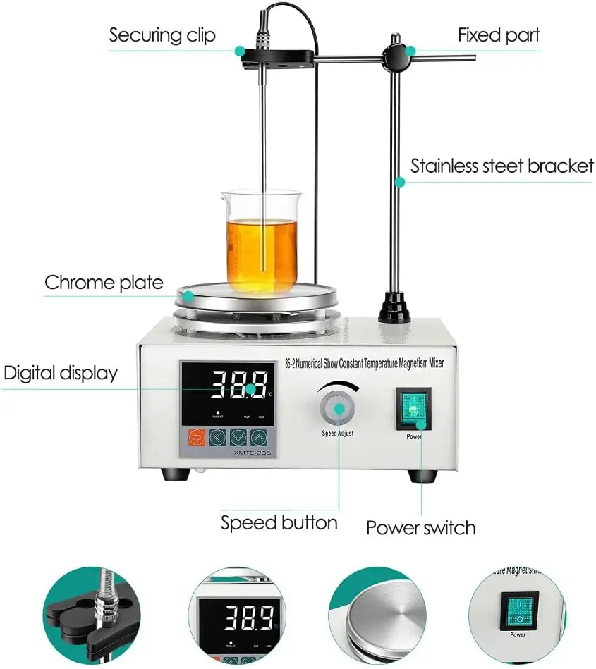 200W magnetic stirrer with digital temperature display and speed adjustment, 1000ml magnetic stirrer with heating plate