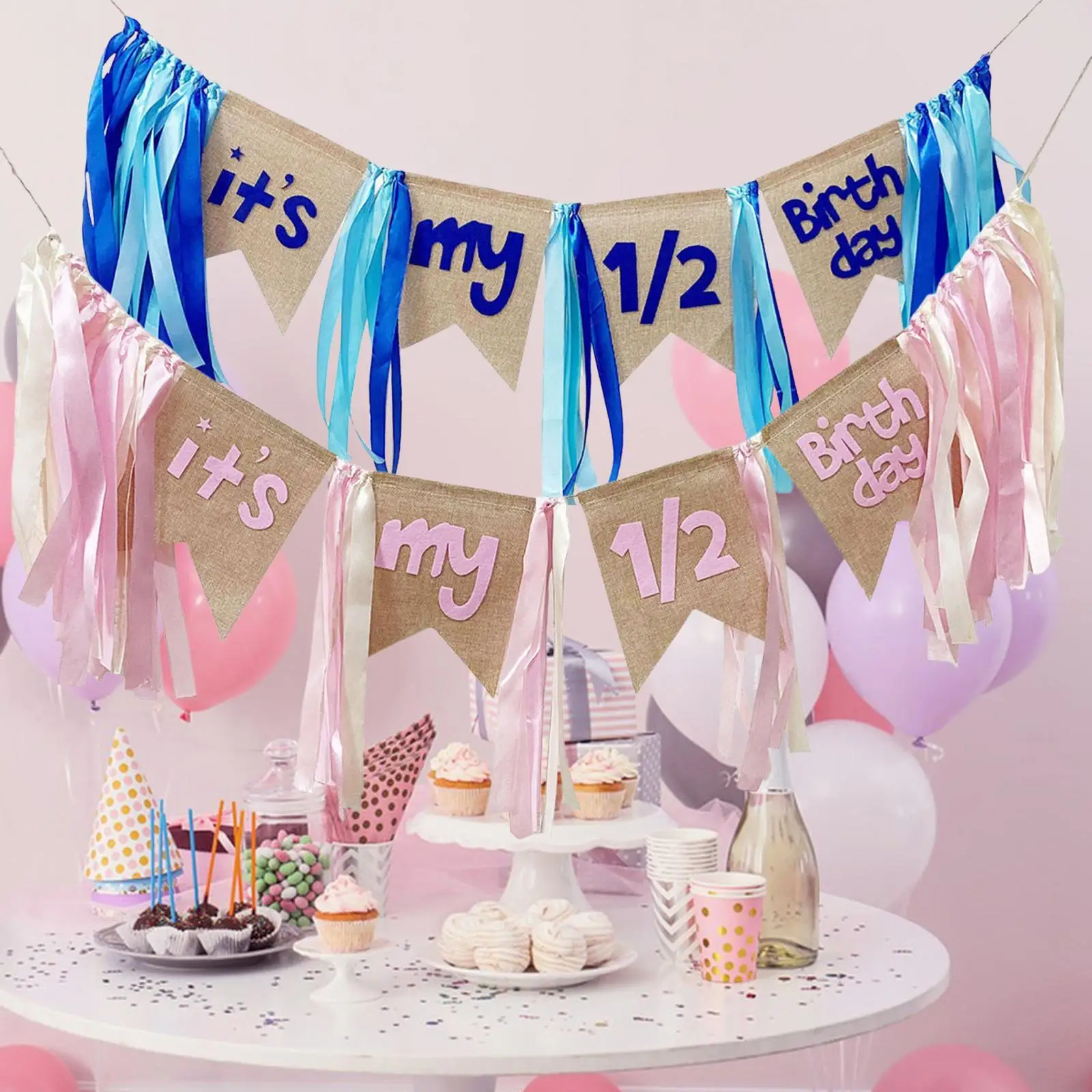 High Chair Banner Backdrop Garland Photo Prop Half Year Birthday Banner Birthday Decoration for Kids Room Decor Party