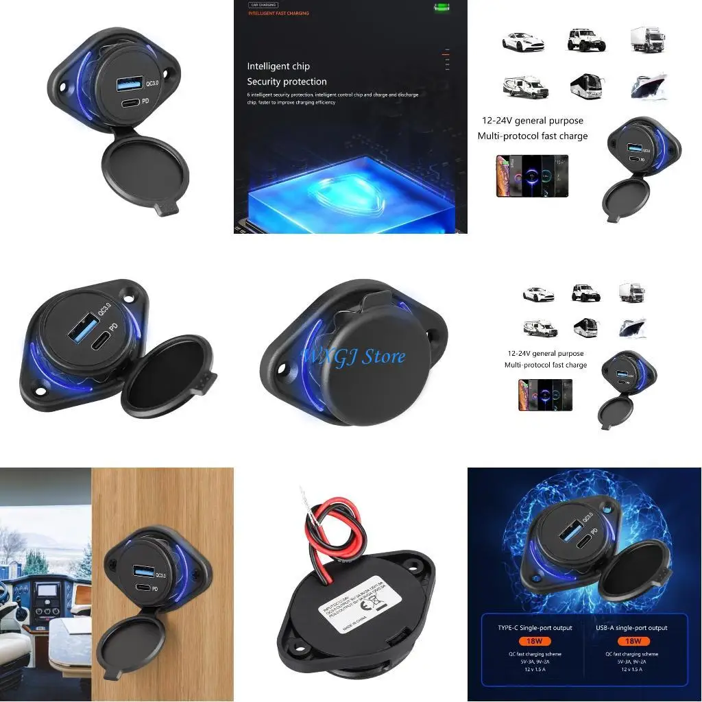 

37JE CAR Chargers Socket Quick USB Type C Зарядные устройства Адаптер питания