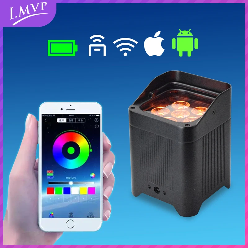 Hot Sale 6x18W Stage Lighting DMX512 Control Wireless Uplight LED RGBWA UV 6in1 Battery Par Light for Wedding Party