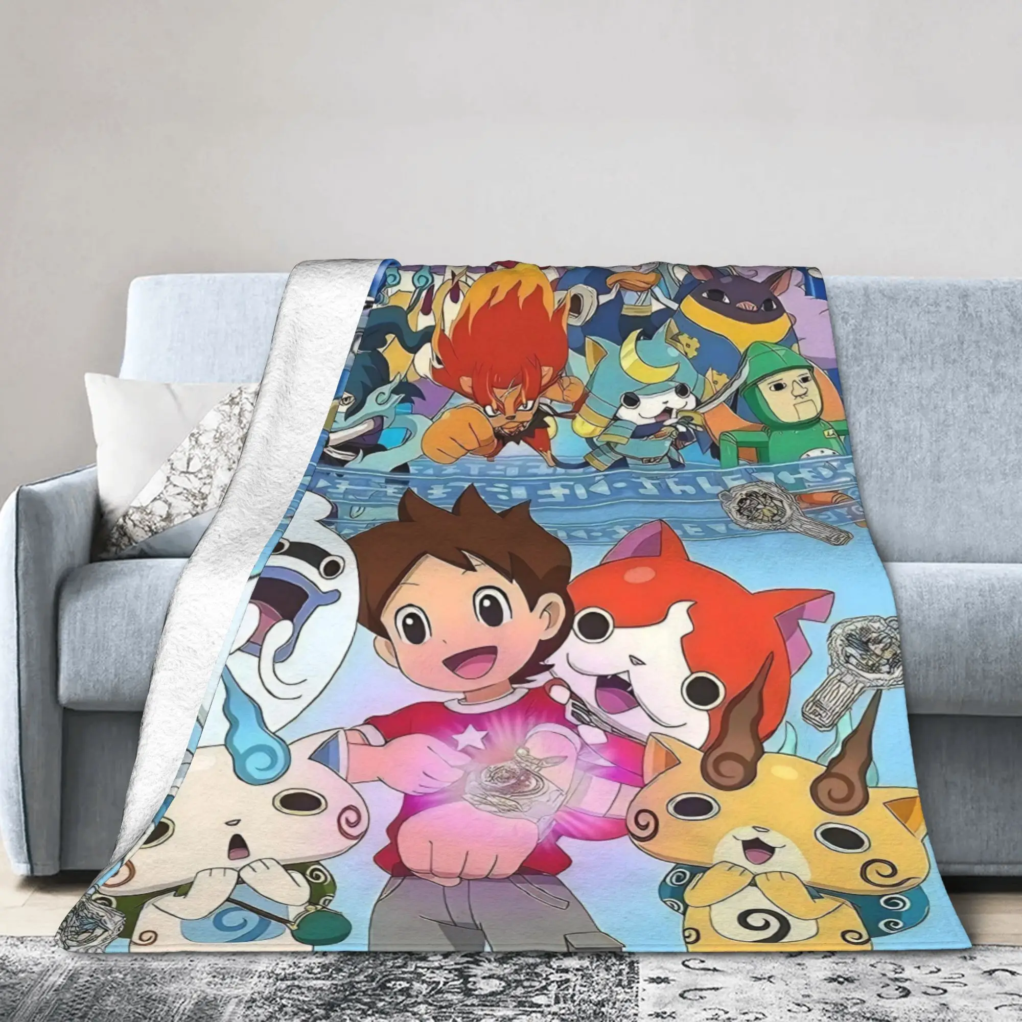 Yokai Watch Game Flannel Blankets Whisper Komasan Jibanyan Creative Throw Blanket for Home 150*125cm Plush Thin Quilt