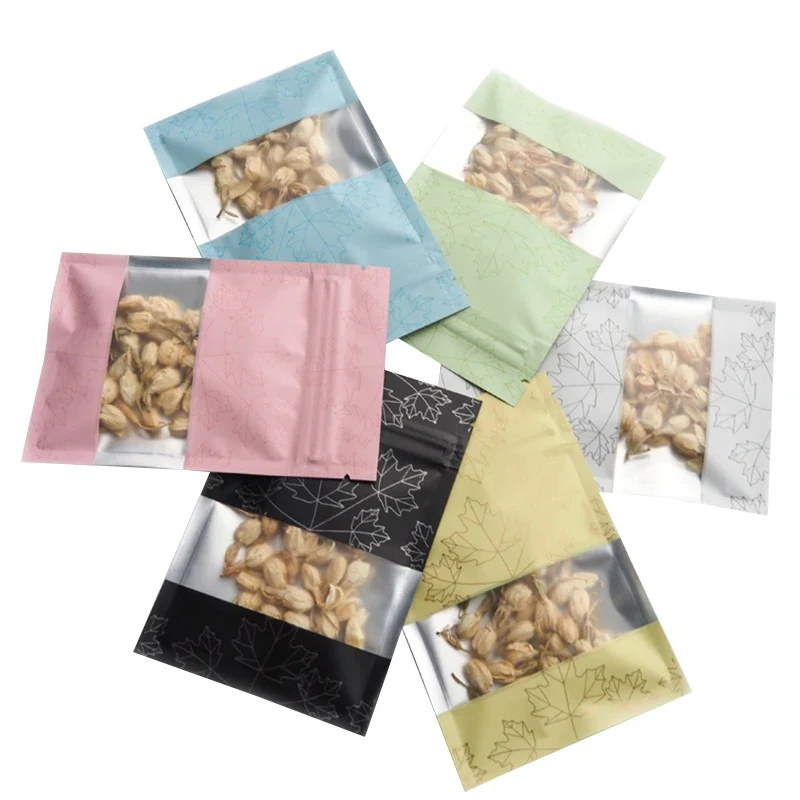 

100pcs Matte Flat Resealable Sugar Zipper Tea Sugar Spice Bags Printing Pouches With Clear Window Food Packaging Mylar Bag