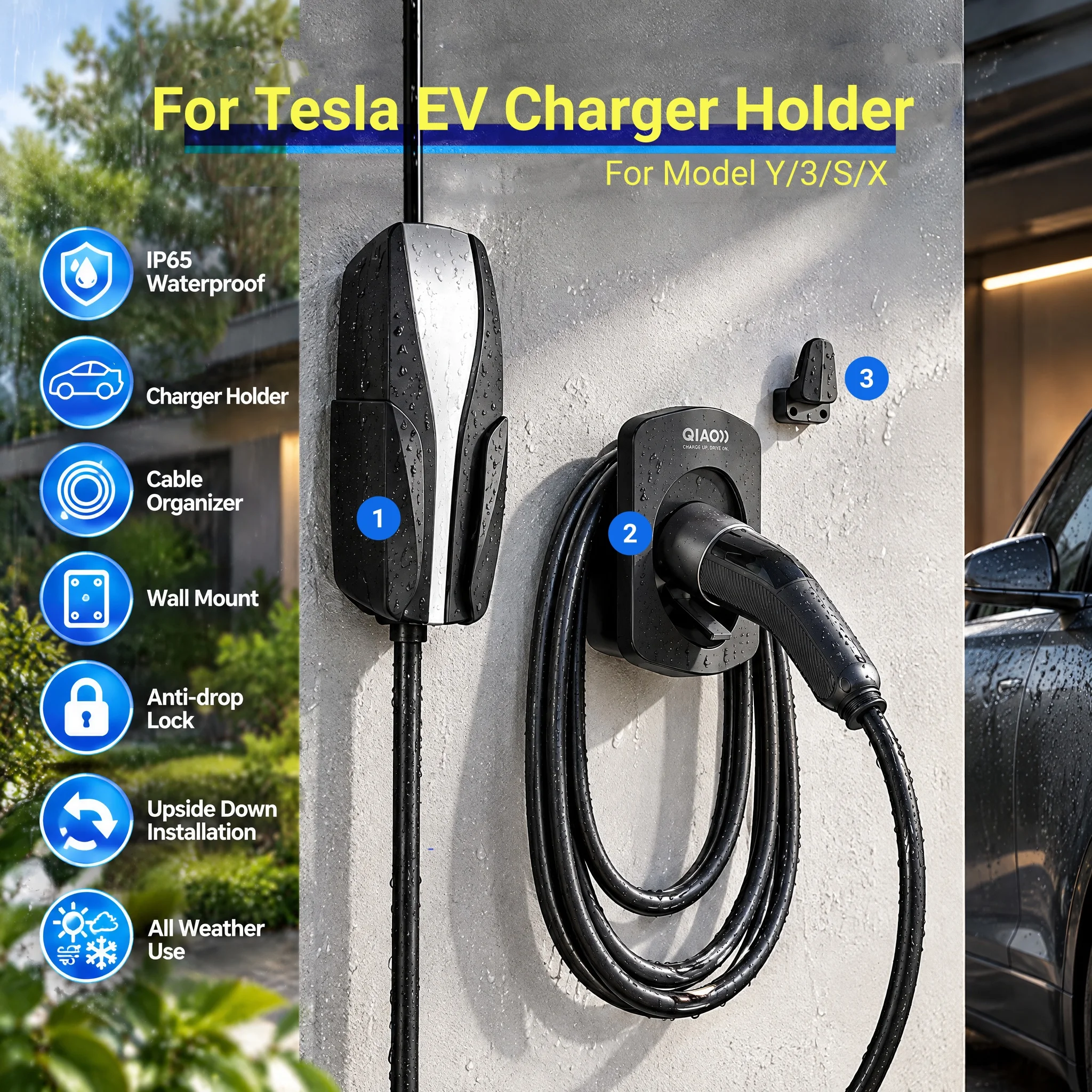 For NACS For Tesla Model Y 3 S X EV Charger Holder Wallbox EV Charging Station Cable Organizer Chassis Bracket  Car Accessories