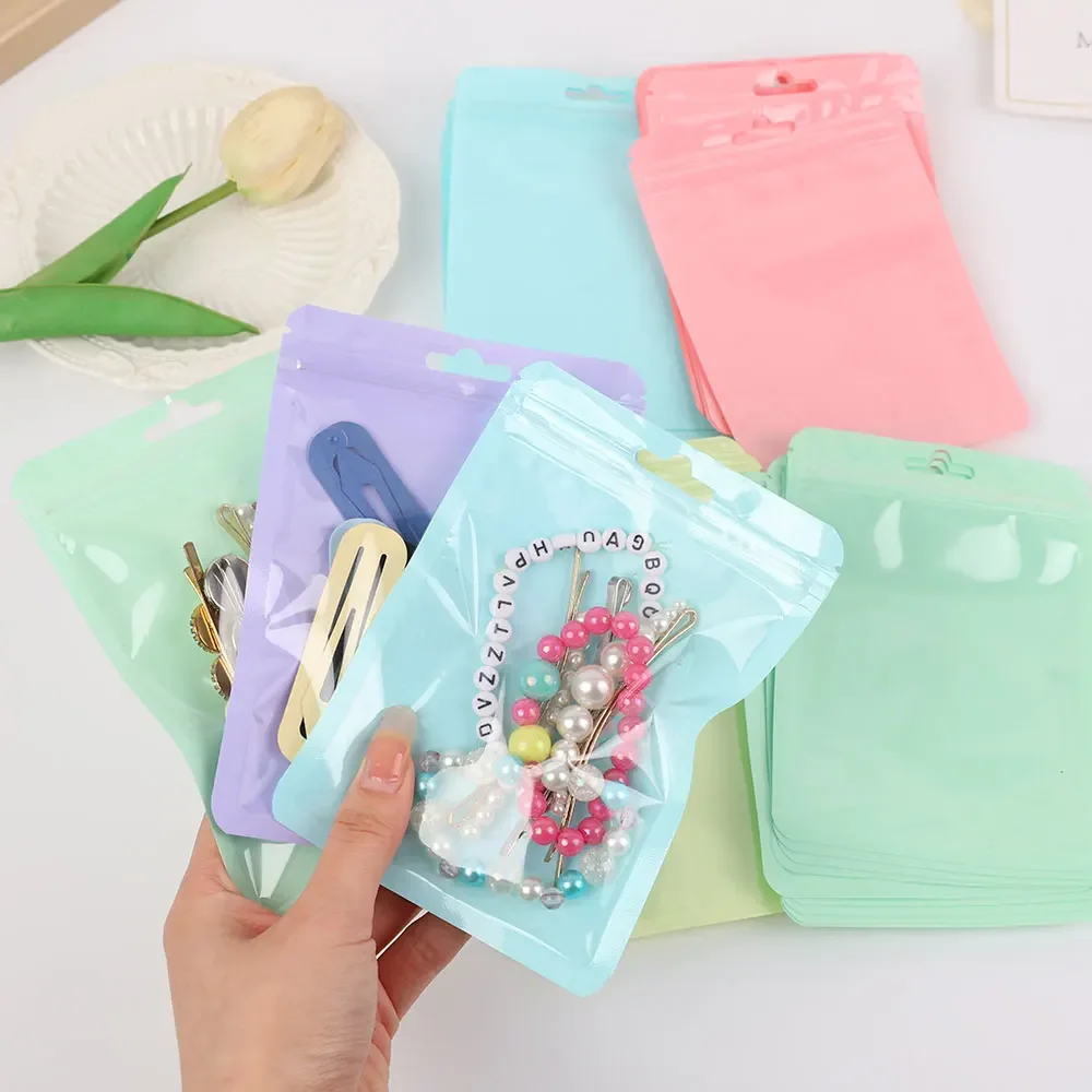 10-50pcs Reusable Plastic Zip Lock Bags Transparent Candy Color Sealing Bag for DIY Jewelry Retail Display Wrap Packaging Bag