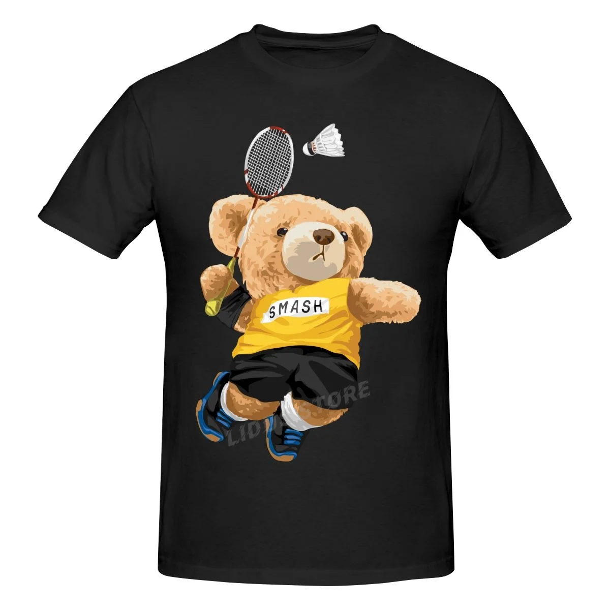 

Teddy Bear Playing Badminton T shirt Harajuku Streetwear Short Sleeve T-shirt 100% Cotton Graphics Tshirt Brands Tee Tops