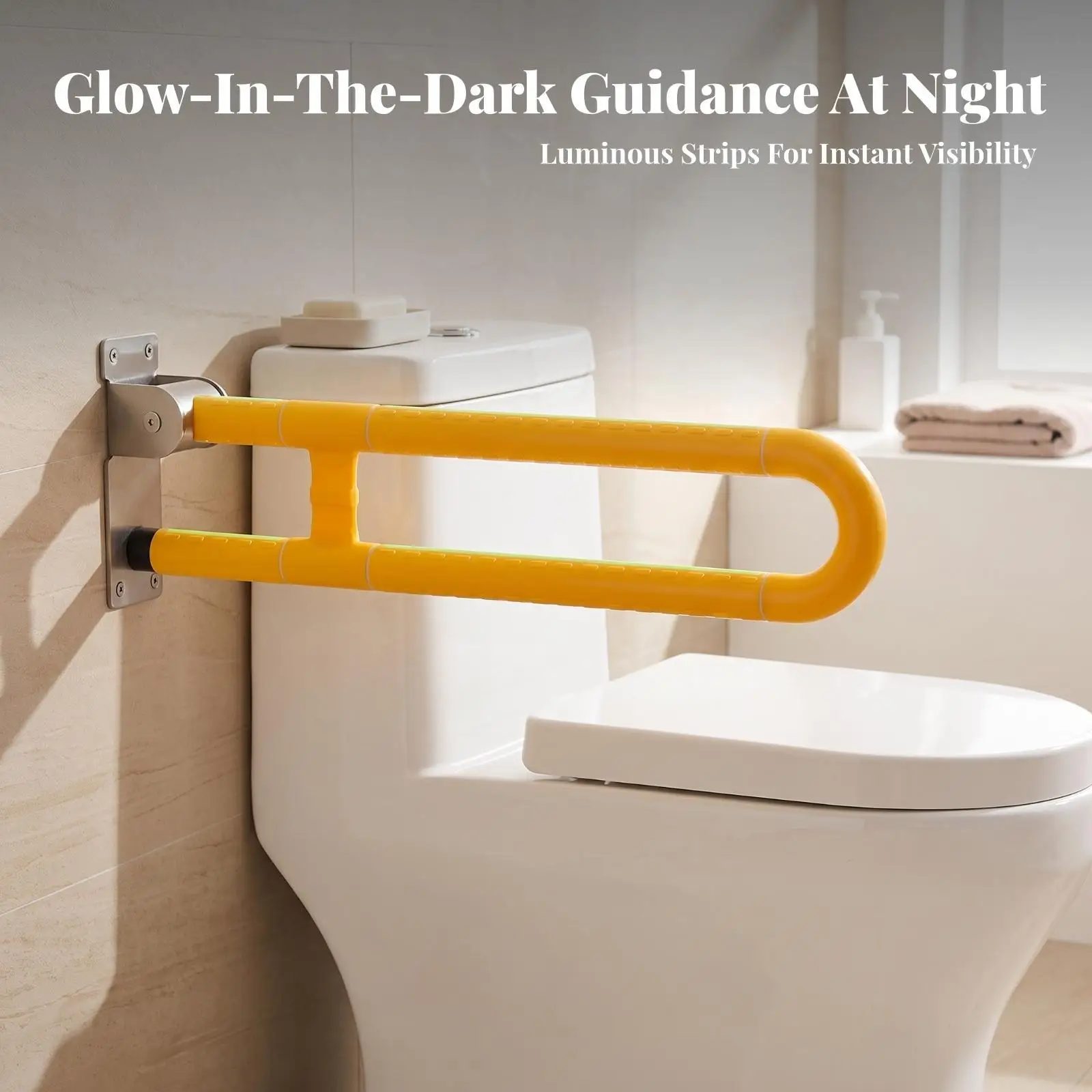 Toilet Grab Bar with Locking Hinge | Textured Anti-Slip Grip Surface, Sturdy