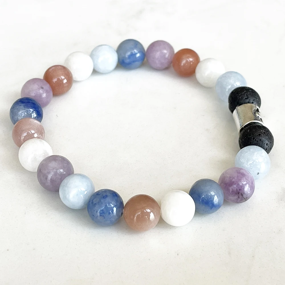 MG1635 New Design Libra Zodiac Bracelet 8 MM Aquamarine Sunstone Blue Aventurine Wrist Mala Natural Gemstone Jewelry