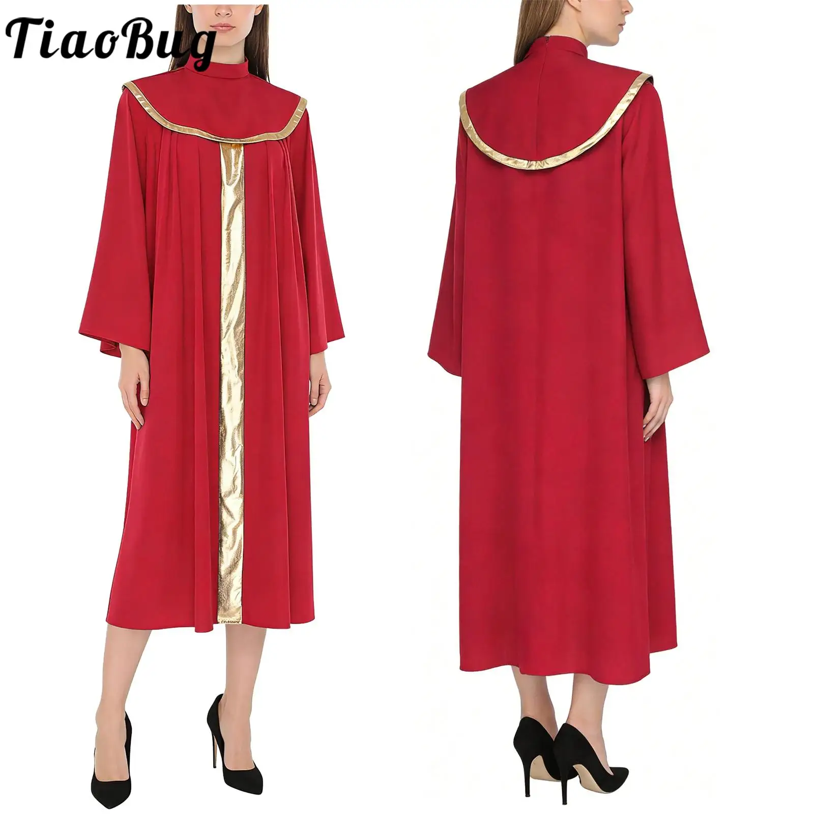 

Women Choir Robe Worship Praise Dance Costume Christian Priest Dress Overlay Flared Long Sleeve Cassock Robe Church Choir Gown