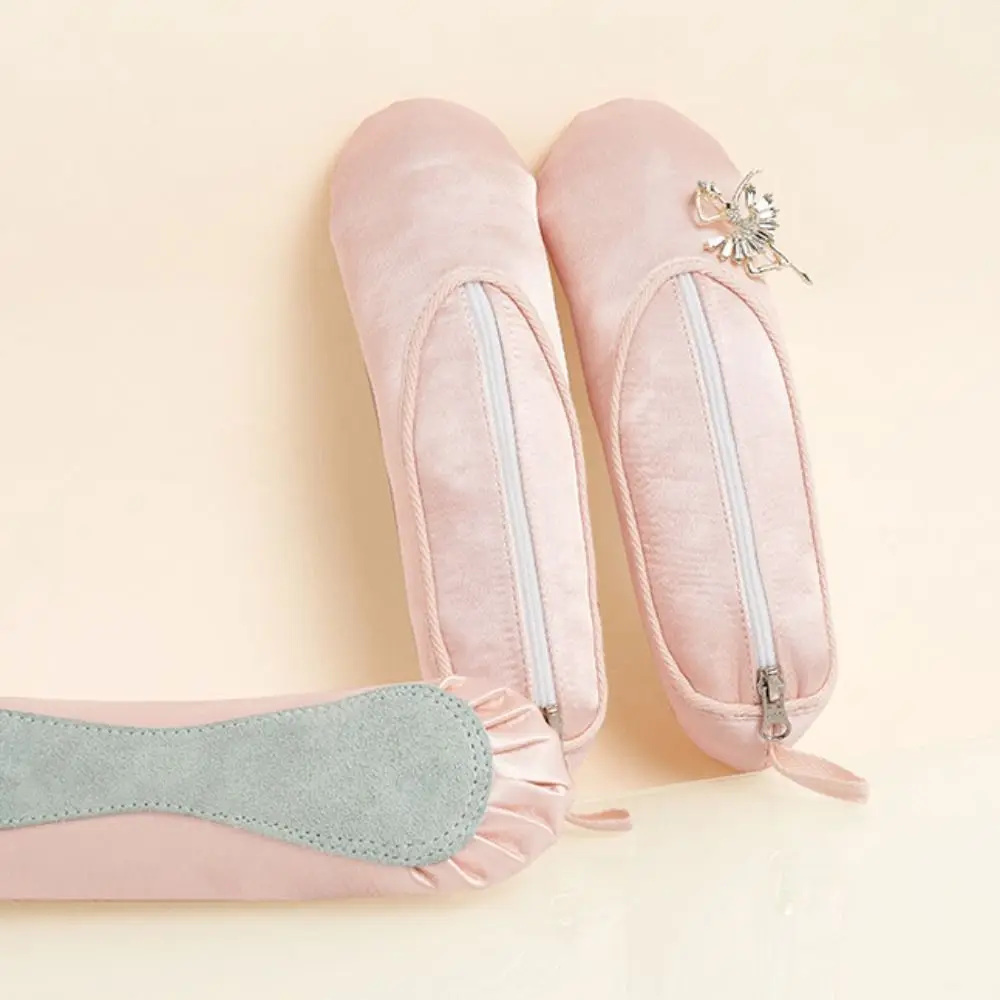 Large Capacity Ballet Shoes Pencil Case Creative Funny Ballerina Pencil Bag Cute Design Kawaii Satin Stationery Bag Children