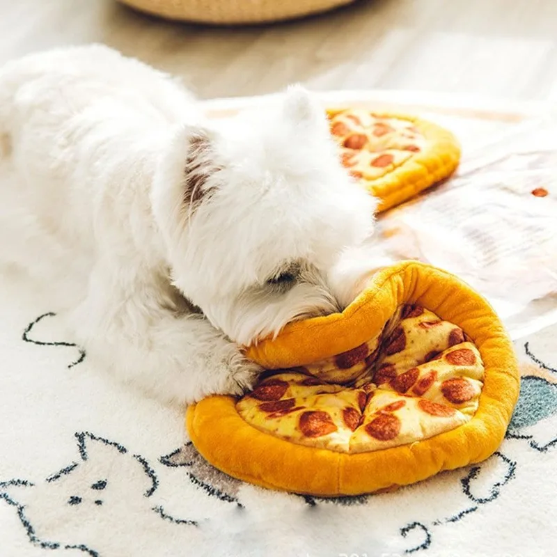 Plüsch-Hundespielzeug, Donut-Pizza-Form, quietschendes Spielzeug für kleine und große Hunde, zum Reinigen von Zähnen, Welpen-Kauspielzeug, Heimtierbedarf