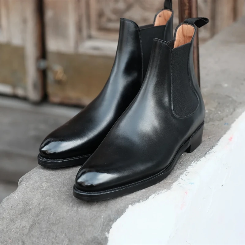 Chelsea Boots for Men  Genuine Leather Black Ankle Round Toe Business Classic Handmade Men Short Boots Botas De Hombre