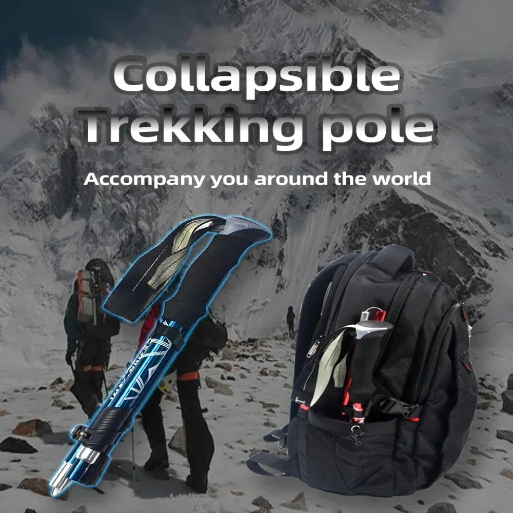 Palo de Trekking plegable para exteriores de 5 secciones, bastón portátil para caminar y senderismo para personas mayores nórdicas, telescópico, fácil de poner en bolsa, 1 Uds.