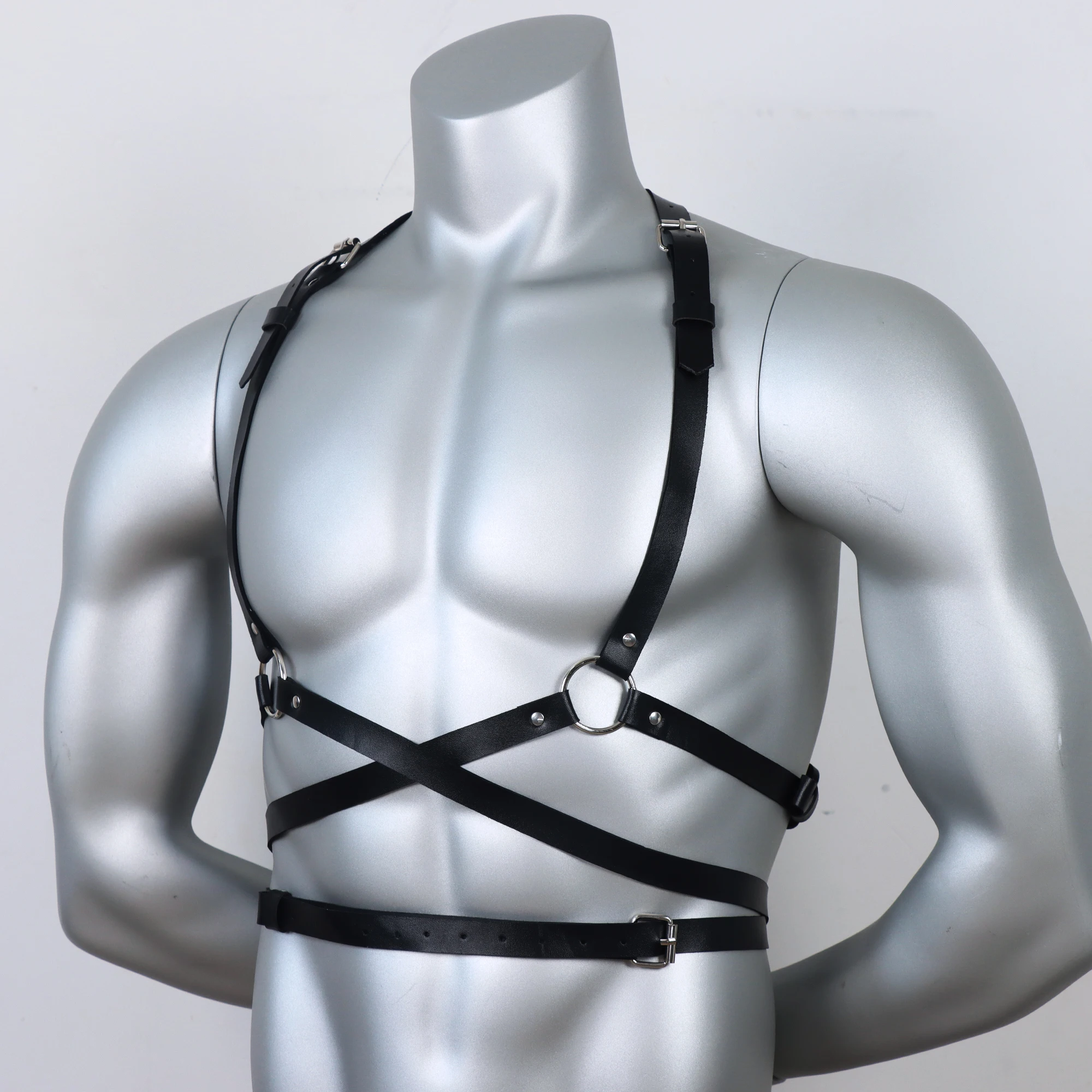 Fetish Gay Tops Leather TWO Shoulder Harness Men Adjustable Punk Rave Gay Body Bondage Clothing Chest Harness Belts Strap