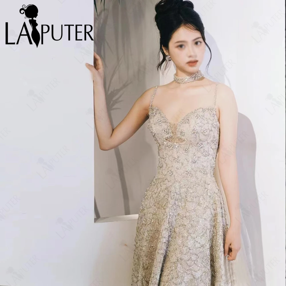 

Роскошные кружевные вечерние платья с бисером, трапециевидное платье на тонких бретельках, женское платье знаменитостей, длинная накидка из тюля с лямкой на шее из бисера, торжественное платье