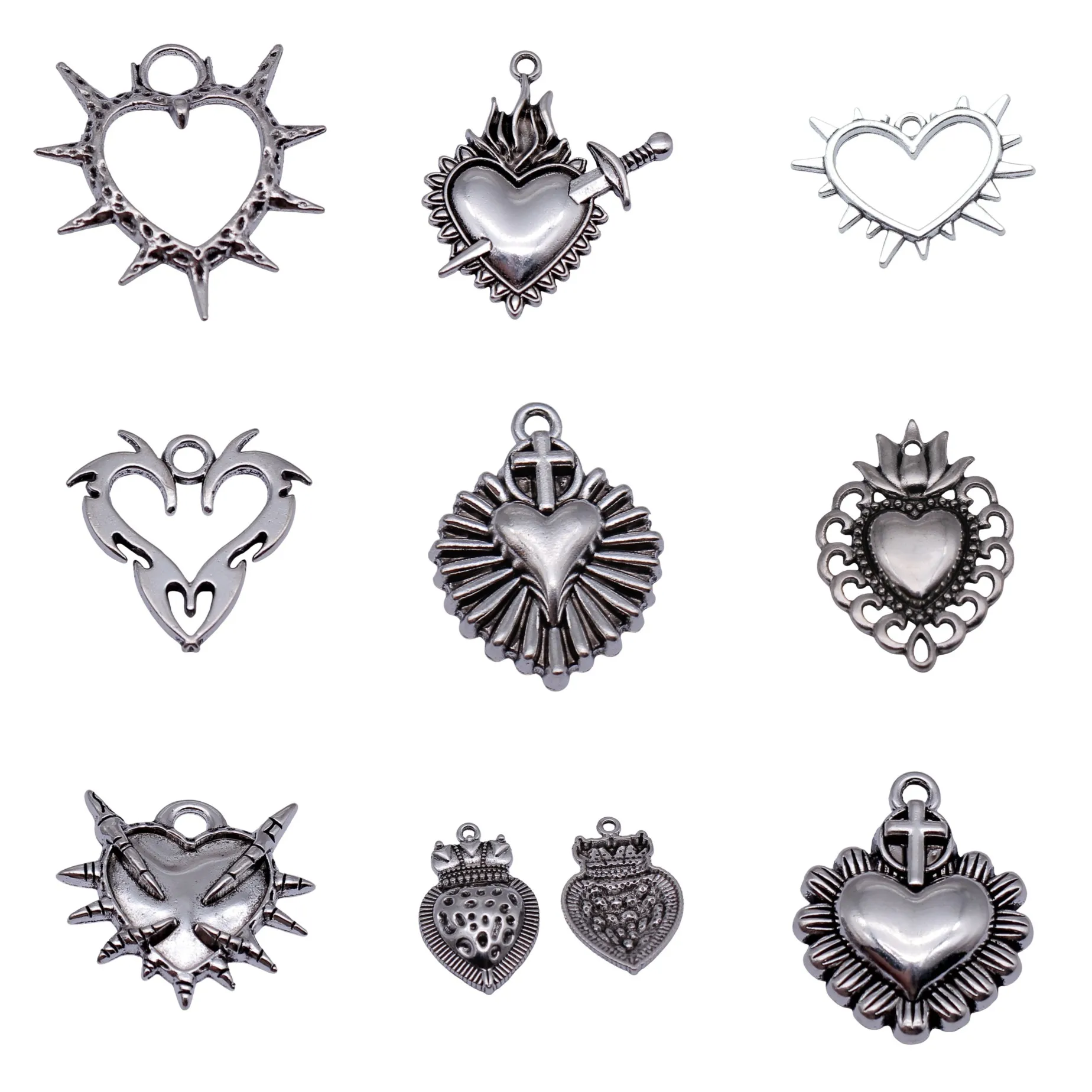Gothic Thorn Barbed Heart Charms Pendant Dark Punk Charms Pendant For Earring Bracelet Necklace Making Craft Findings