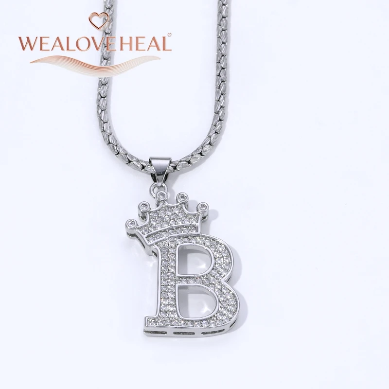 Rhodiumbeschichtete A-Z-Kronen-Initialen-Halskette, Iced Out CZ 26 Buchstaben-Anhängerkette 50 cm, personalisiertes Hip-Hop-Schmuckgeschenk für Sie und Ihn – Detail 20