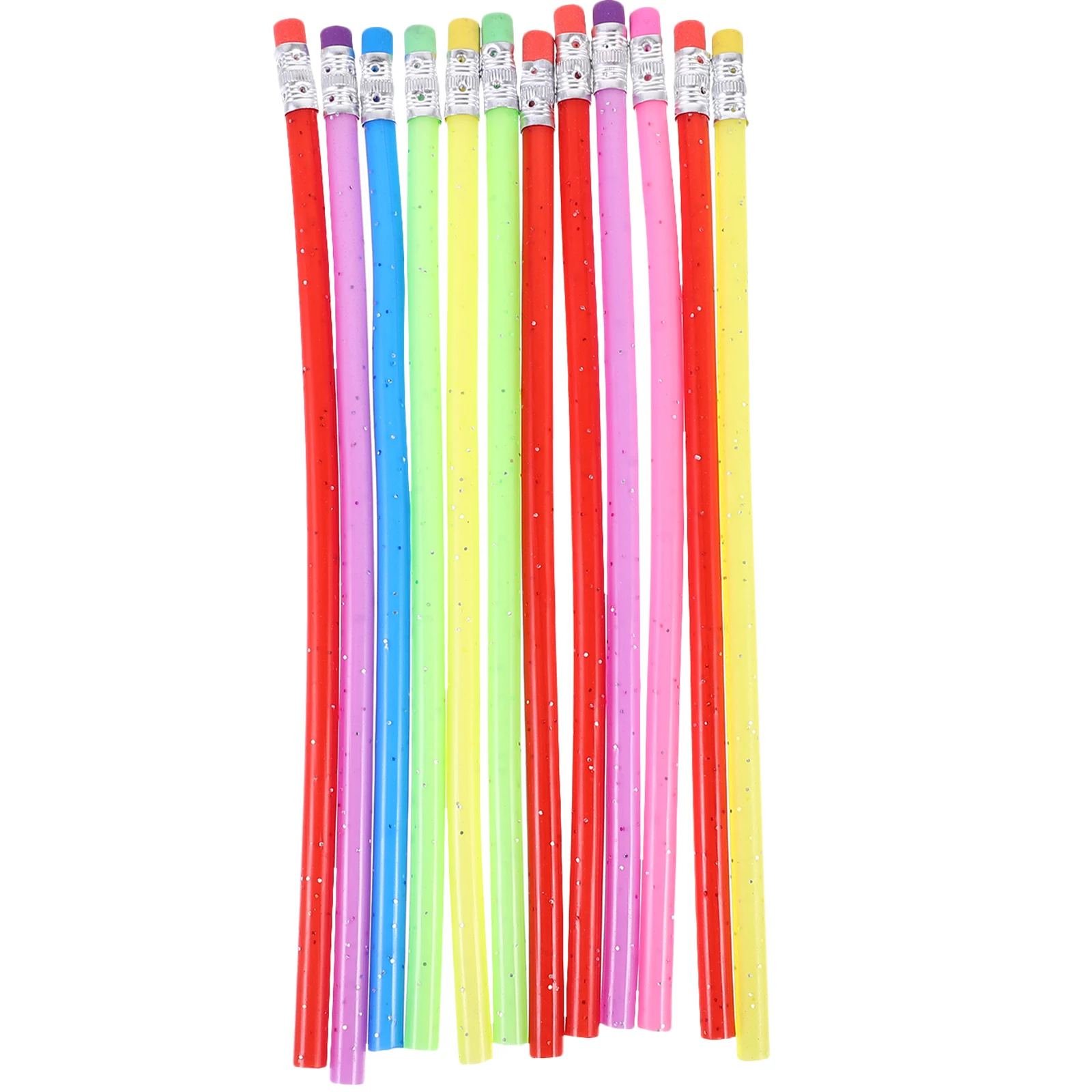 

12pcs Bendable Pvc Pencil With Eraser Eco-Friendly Flexible Writing Pencil For School Supplies 18Cm Random Color