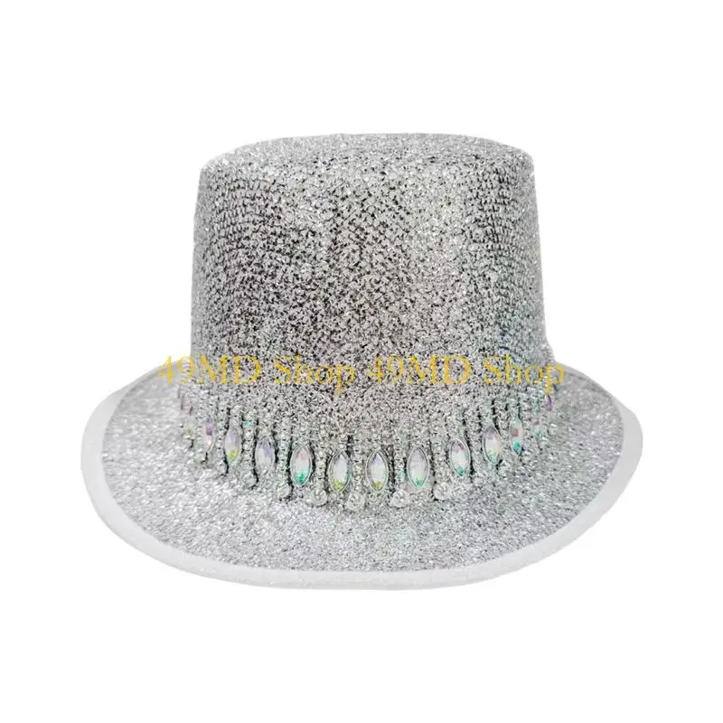 49MD Tall Hat with Rhinestones Belt Music Festival Hat Adult All Matching Party Hat