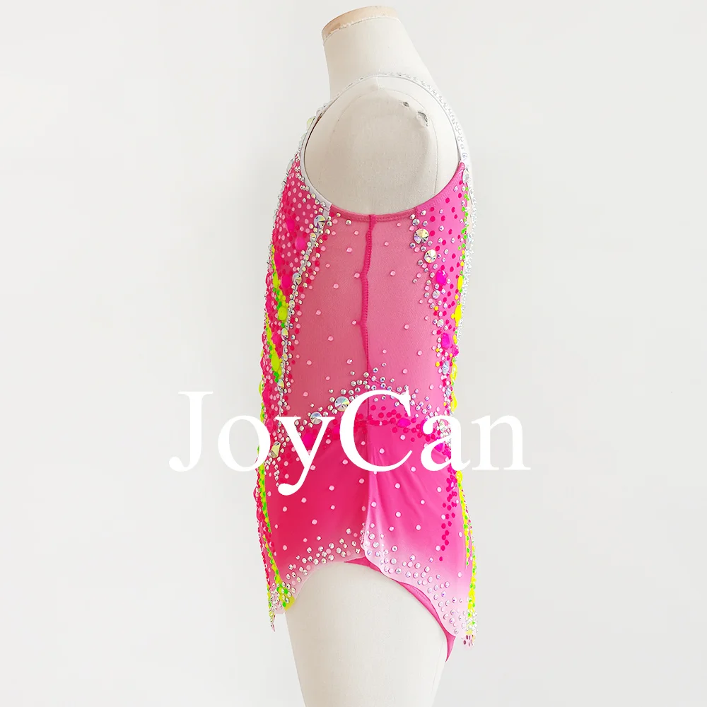 JoyCan Rhthmic Mallas de gimnasia para niñas y mujeres, ropa de baile elegante de LICRA rosa para competición