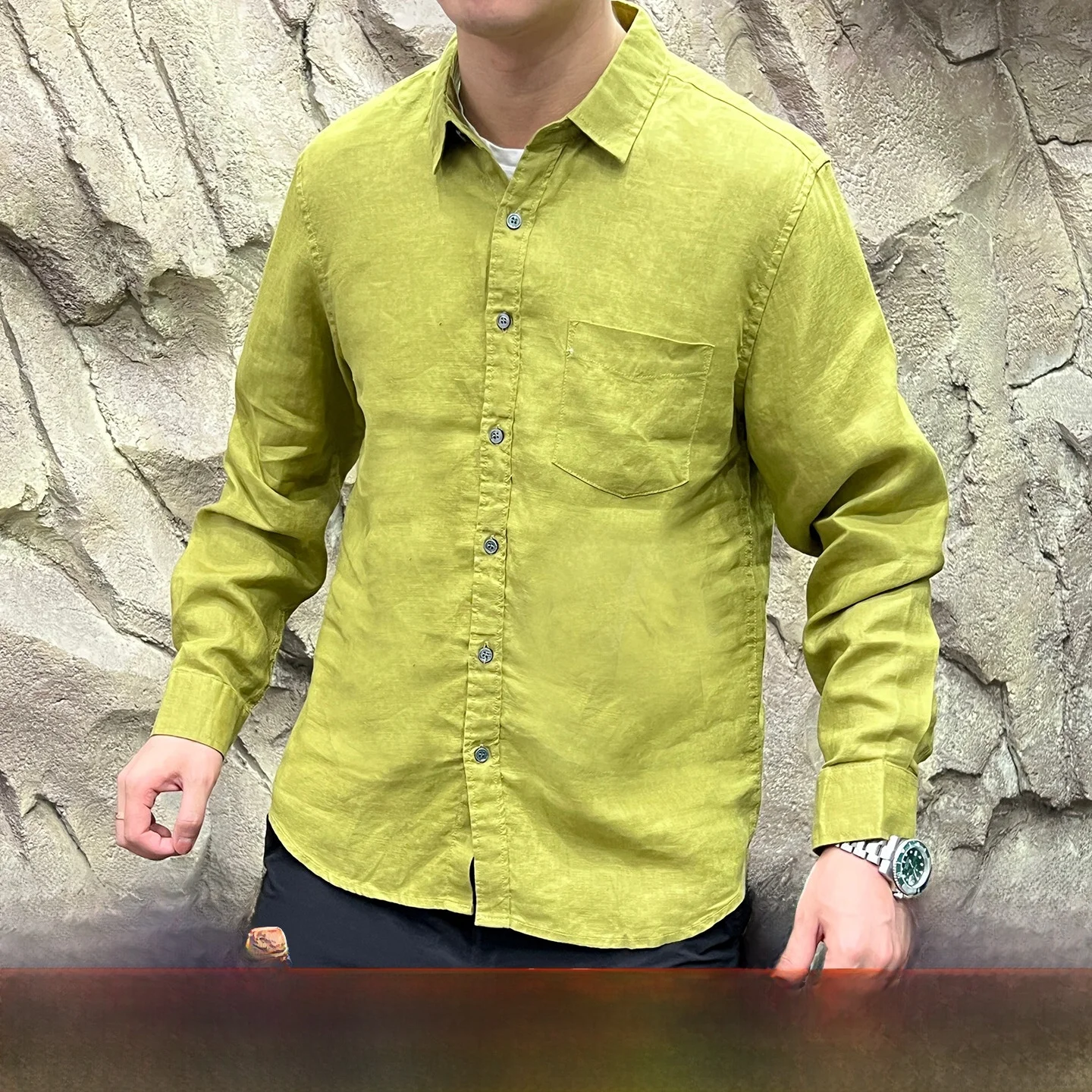 

High-End Waed Linen Long Sve Men's irt Breathable Comfortable Classic Collar Trendy Spring Faion Stand Fit Youthwear