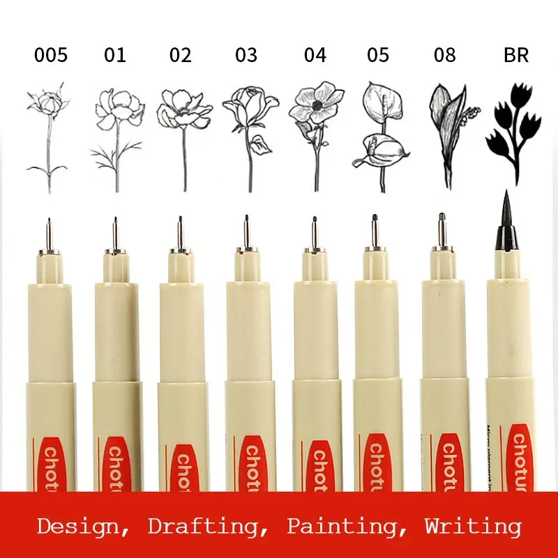 3-12Pcs Pigment Liner Micron Drawing Pen Manga Pigma Ink Marker Pen Sketching Brush Set Hook Line Needle Pen Art Supplies