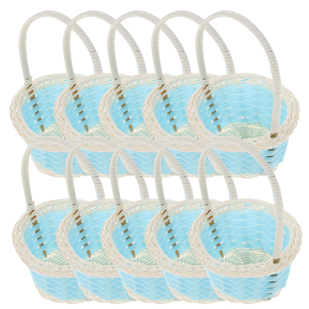 

10pcs Mini Woven Baskets Plastic Chic Party Decorations Easter Gifts Kids Favors Small Basket Storage