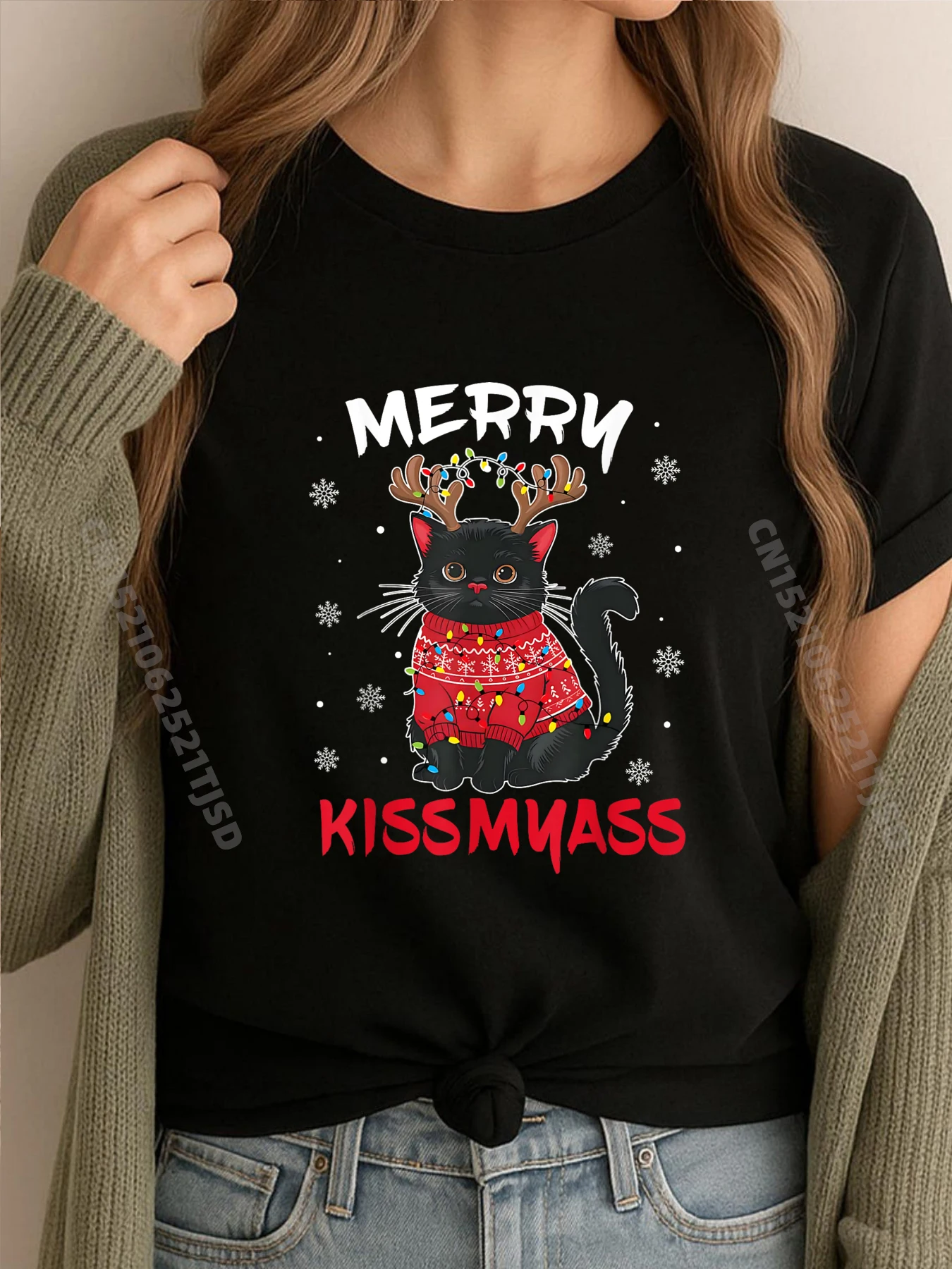 

Merry Kissmyass Cat Christmas Lights Xmas Cat Lover Мужская одежда 2025Забавная рубашка