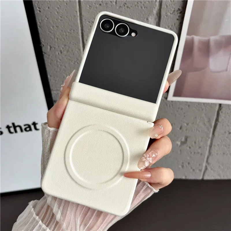 For Samsung Galaxy Z Flip 8 Case Hard Premium Leather Fashion For Magsafe Magnetic Protect Cover For Galaxy z Flip8 Shell Bumper