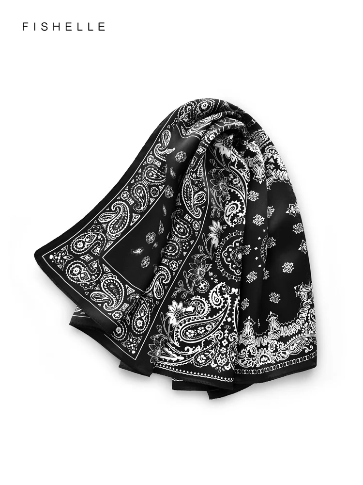 Black Paisley 100% natural real silk scarves small square scarf hijab shawl luxury gift headband 65cm men women wrap neckerchief