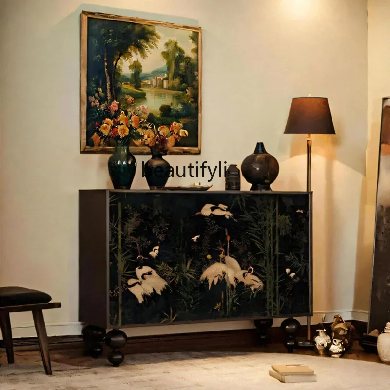 قاعة المدخل على الطراز الصيني الفرنسي الجديد في منتصف العمر لغرفة المعيشة على طراز الوسابي خزانة تخزين مزخرفة #4