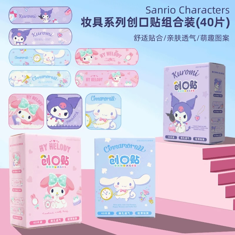 

MINISO Kawaii My Melody Kuromi Cinnamoroll 40Pcs Cartoon Waterproof Band-Aid Anime Sanrio Girly Heart Cute Bandage