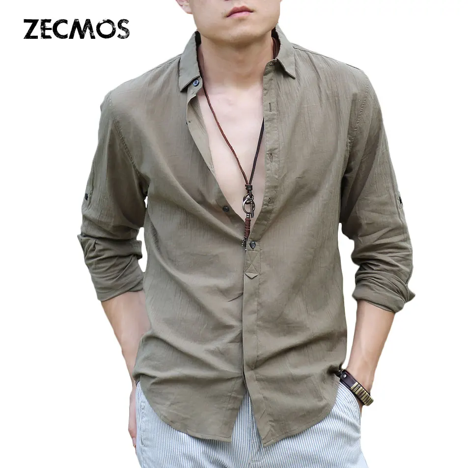 Zecmos ผ้าลินินผ้าลินินเสื้อ Man ฤดูร้อนสีขาวเสื้อสุภาพบุรุษเสื้อผู้ชาย Ultra Thin Casual เสื้ออังกฤษแฟชั่นเสื้อผ้า