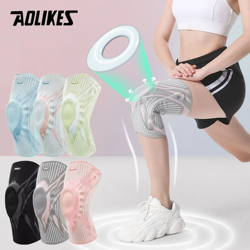 

AOLIKES 1 шт. наколенник для мужчин эластичный наколенник под давлением с силиконовыми пружинными наколенниками для баскетбола и волейбола