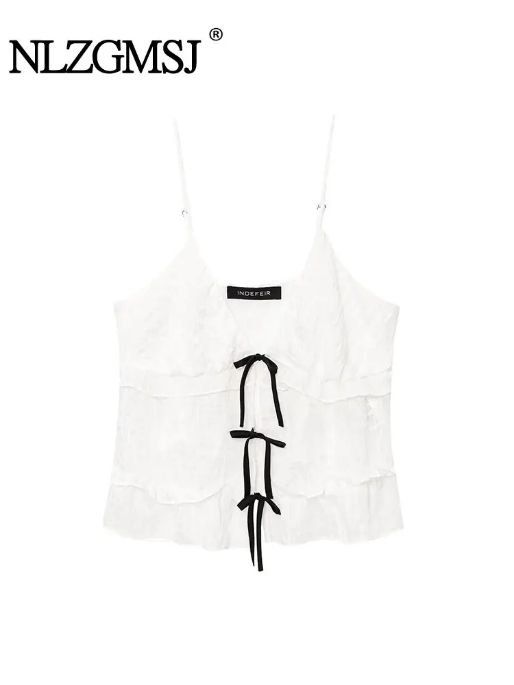 

NLZGMSJ 2025 летние женские жилеты на подтяжках, жилет, женский модный укороченный жилет с бантом, повседневный жилет, топ