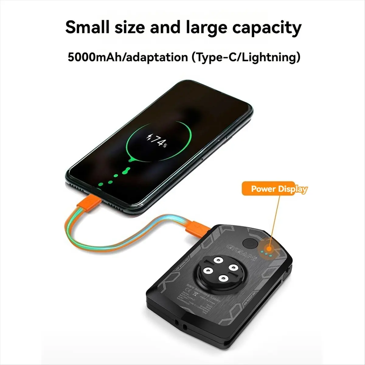A61P  Bicycle Front Light IPX6 Waterproof Cycling Power Bank Type-C Charging for IGS Computer - view 2