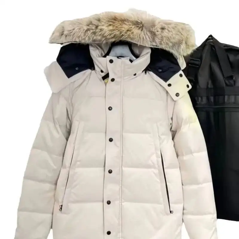 معطف رجالي بياقة من فرو الذئب الكندي الكبير من ريش الإوز 29 نمطًا متاحًا للتجارة الدولية #5