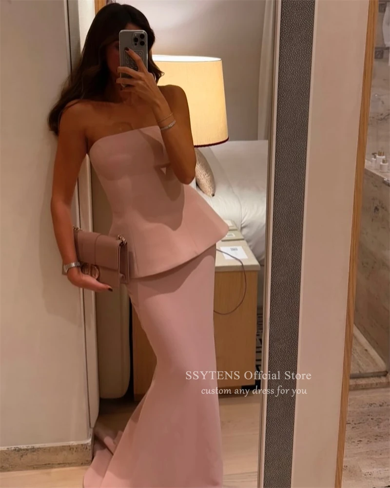 SSYTENS Simple Pink Evening Dresses Wedding Party Guest Look Strapless Floor Length Women Customized Formal Events Prom Gowns image 2