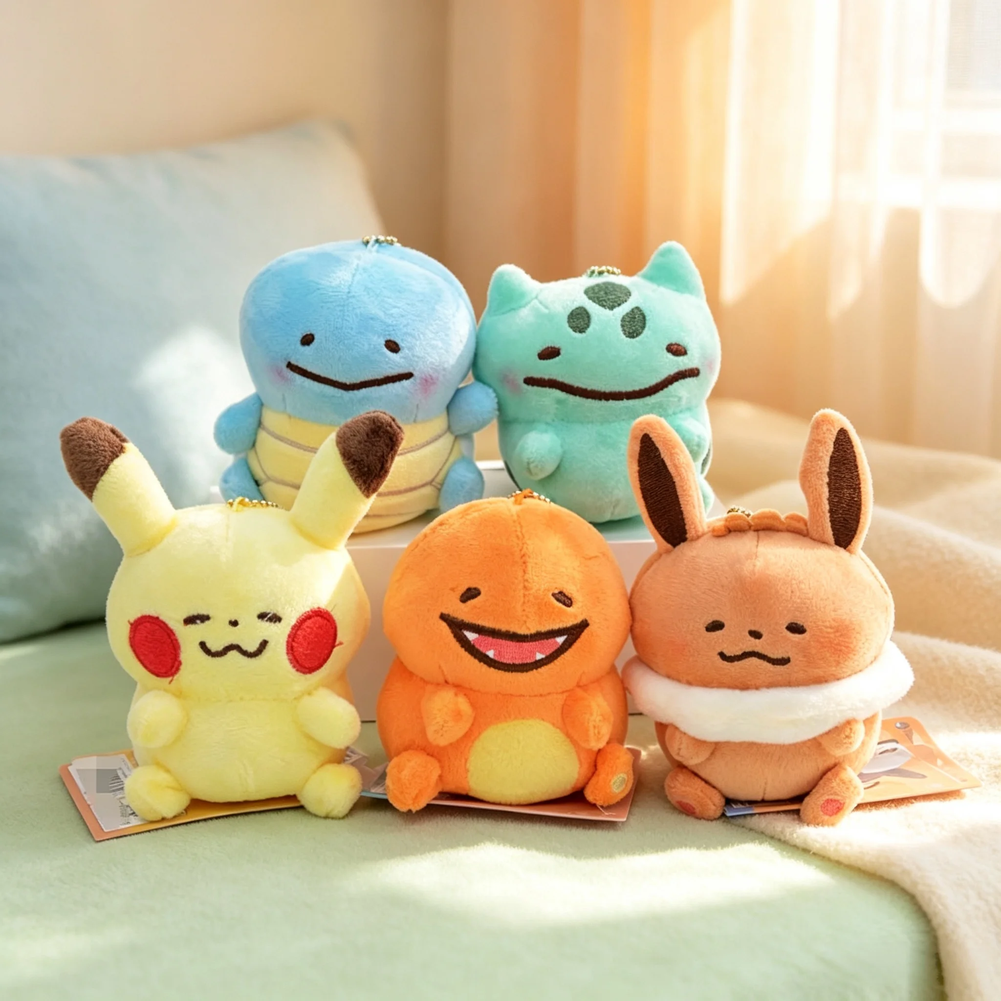 Cute Bean Eyes Pokémon Plush Doll Keychain Eevee Charmander Blastoise Soft Pendant Decor Children Birthday Party Surprise view 2