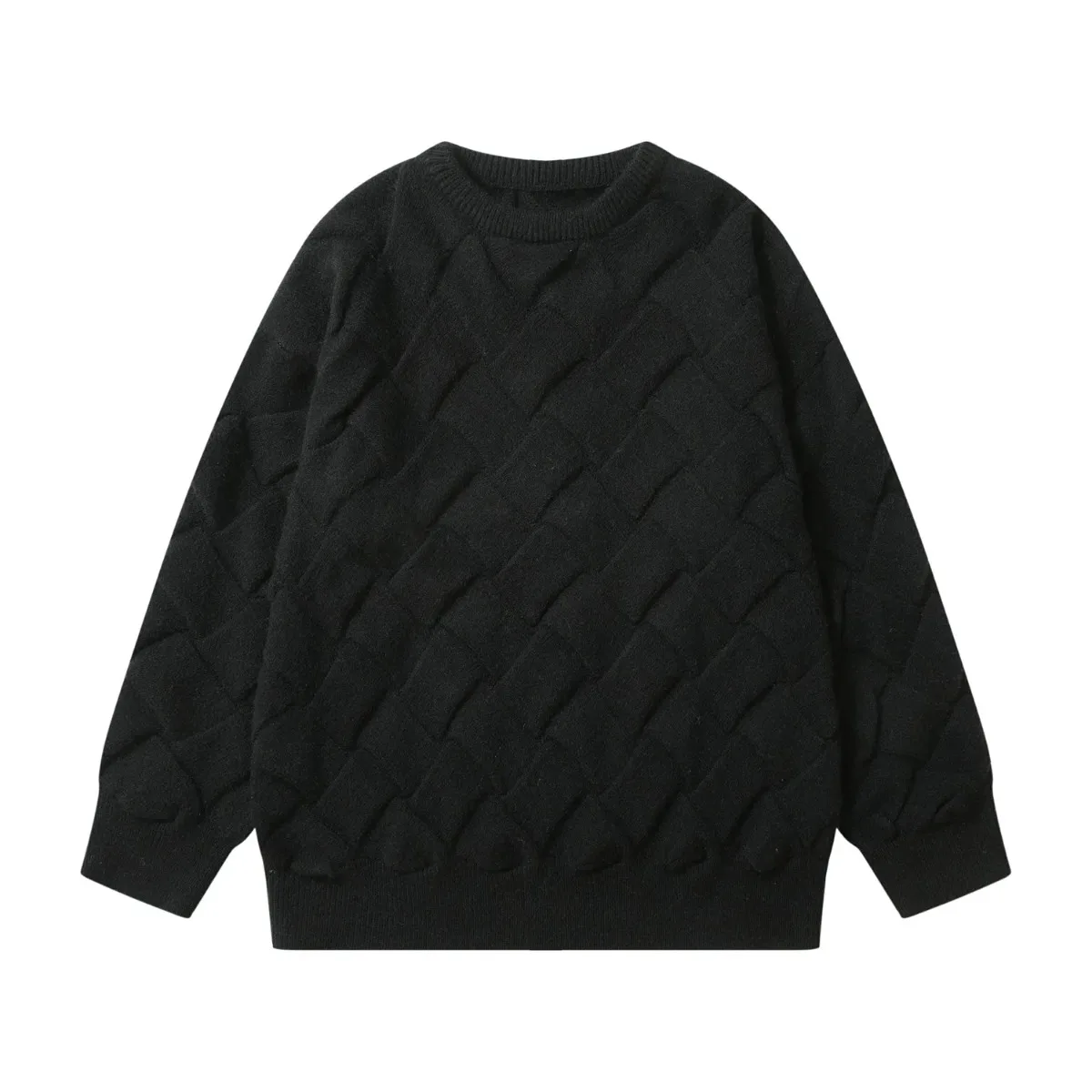 Ancient Winter New Style Trendy Solid Color Twisted Flower Round Neck Knitted Sweater for Male Students Warm Thread Clothes